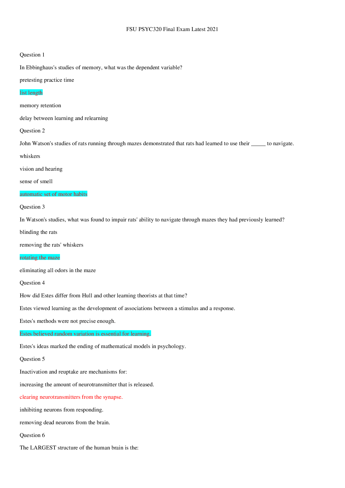 Preview image for FSU PSYC320 Final Exam Latest 2021 (50 questions)/FSU PSYC320 Final Exam Latest 2021 (50 questions)
